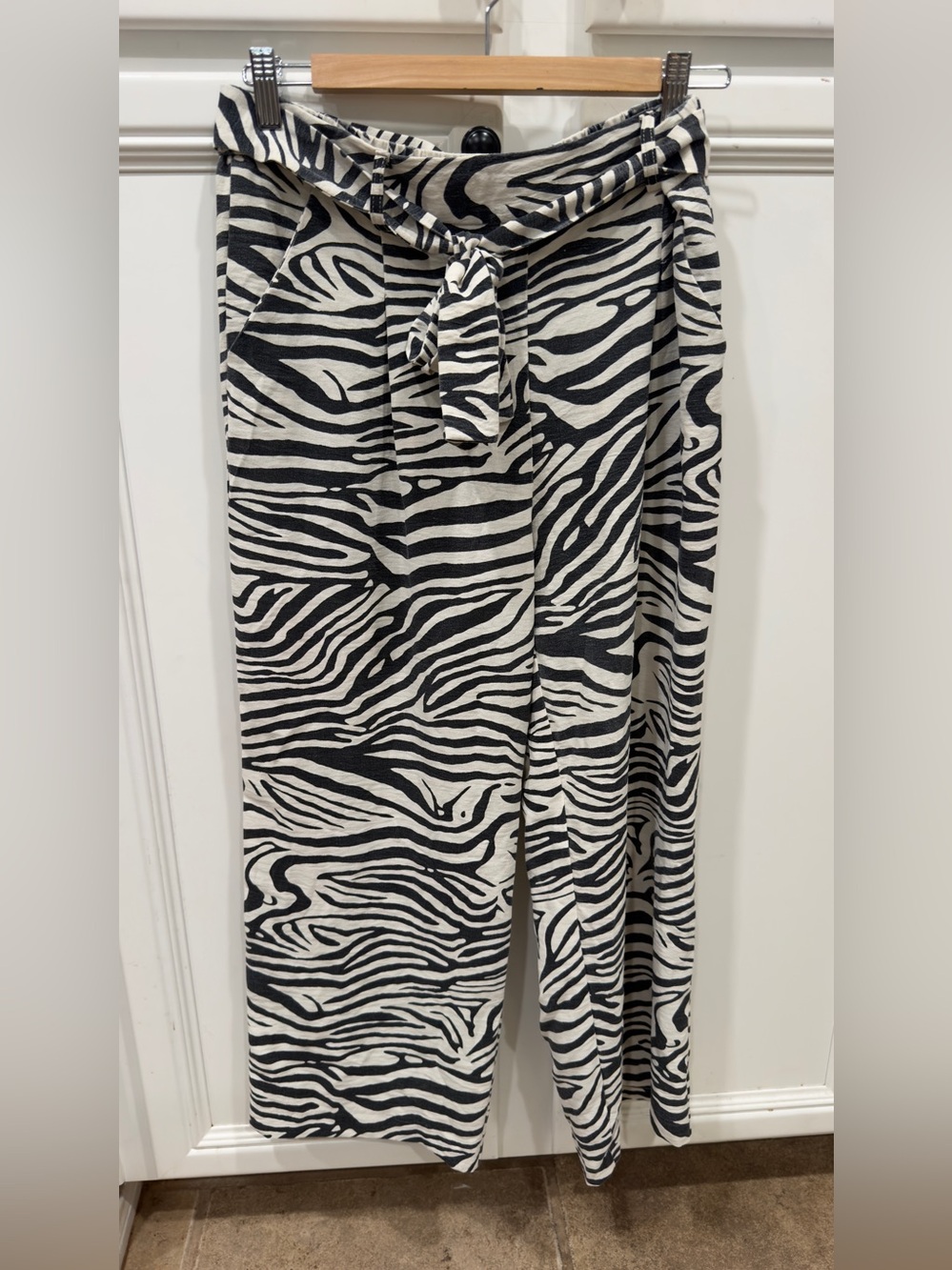 Nicole Miller Black & White Zebra-Print Wide Leg Pant